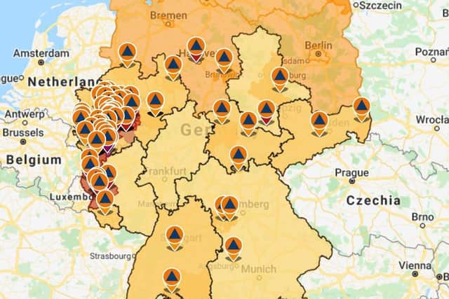 An interactive map shows the extent of the flooding in western Germany (German Federal Office for Civil Protection and Disaster Relief)