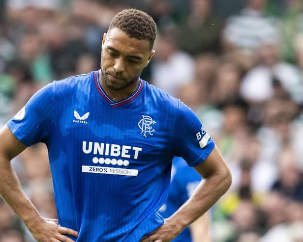Rangers striker Cyriel Dessers shows his anguish during the defeat at Celtic Park on Saturday.