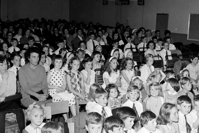 Children and parents at Blackhall Primary Schools' concert and presentation of awards in July 1965.