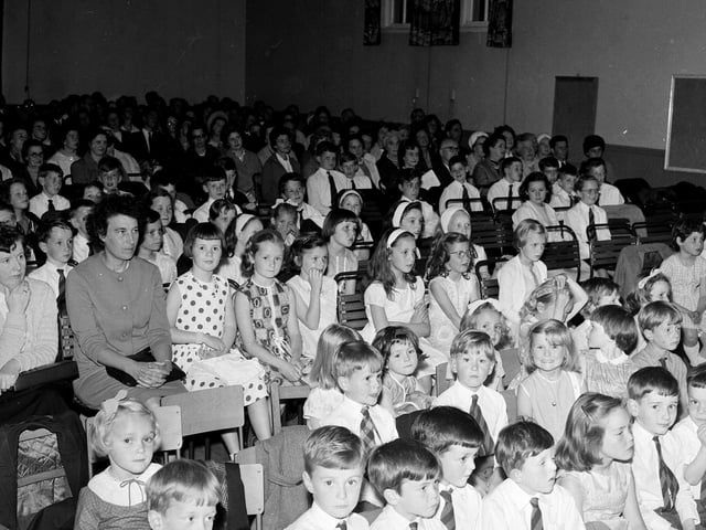 Children and parents at Blackhall Primary Schools' concert and presentation of awards in July 1965.