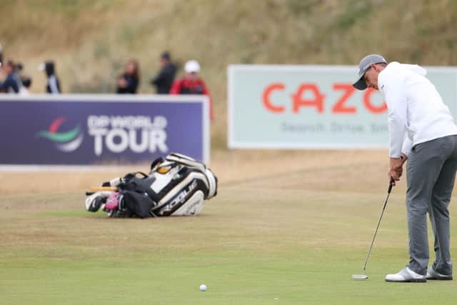 Grant Forrest putts on the ninth green on day two of the Cazoo Classic at Hillside. Picture: Warren Little/Getty Images.