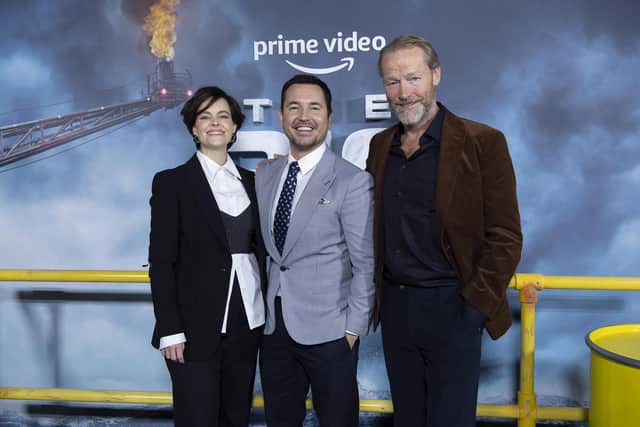 Emily Hampshire, Martin Compston and Iain Glen pictured at a premiere of the first episode of the new Amazon Prime series The Rig at the Everyman cinema in Edinburgh ahead of its launch on 6 January. Picture: Andrew Timms
