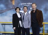 Emily Hampshire, Martin Compston and Iain Glen pictured at a premiere of the first episode of the new Amazon Prime series The Rig at the Everyman cinema in Edinburgh ahead of its launch on 6 January. Picture: Andrew Timms