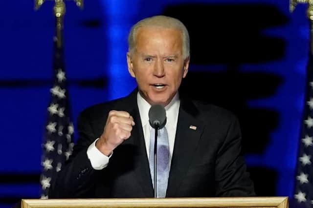 US President-elect Joe Biden delivers remarks in Wilmington, Delaware, on November 7, 2020, after being declared the winner of the US presidential election. (Photo by Andrew Harnik / POOL / AFP) (Photo by ANDREW HARNIK/POOL/AFP via Getty Images)