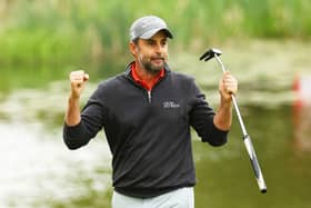 Richard Bland celebrates after winning the Betfred British Masters hosted by Danny Willett at The Belfry in Sutton Coldfield. Picture: Andrew Redington/Getty Images.