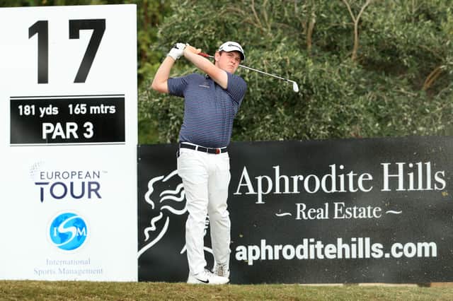 Bob Macintyre tees off on the 17th hole during the third round of the Aphrodite Hills Cyprus Showdown at Aphrodite Hills Resort in Paphos. Picture: Andrew Redington/Getty Images