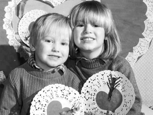 Toddlers Andrew Crossland and Catriona Morse enjoy Valentine's Day at Edinburgh's Royal Mile Nursery School in 1988.
