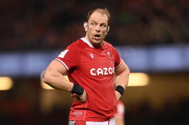 Wales player Alun Wyn Jones looks on during the Six Nations Rugby match between Wales and Ireland at Principality Stadium on February 04, 2023 in Cardiff, Wales.