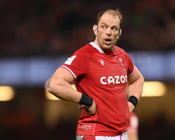 Wales player Alun Wyn Jones looks on during the Six Nations Rugby match between Wales and Ireland at Principality Stadium on February 04, 2023 in Cardiff, Wales.