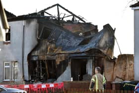 The scene this morning after an explosion and fire at a property on Broomage Crescent Larbert, Falkirk. Pic: Michael Gillen.