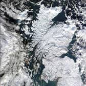 Satellite images showed how the winter snowfalls blanketed the entire country.