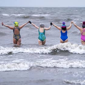 Swimmers take a dip in the Firth of Forth at Portobello in Edinburgh, to mark International Women's Day. Photo: Jane Barlow/PA Wire