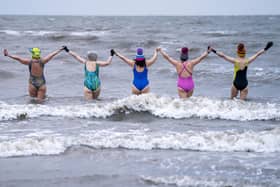 Swimmers take a dip in the Firth of Forth at Portobello in Edinburgh, to mark International Women's Day. Photo: Jane Barlow/PA Wire