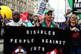 ​Activists against disability benefit cuts during a protest over the proposals earlier this month. Photo by Alishia Abodunde/Getty Images