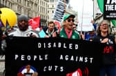 ​Activists against disability benefit cuts during a protest over the proposals earlier this month. Photo by Alishia Abodunde/Getty Images