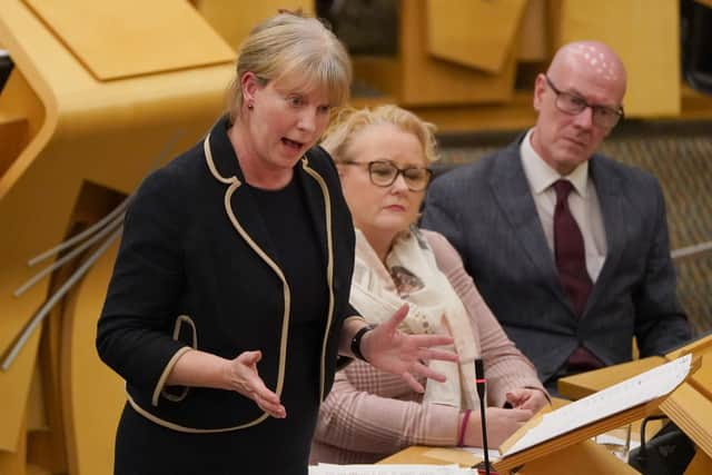 Shona Robison MSP, Cabinet Secretary for Social Justice, Housing and Local Government, during the Urgent Question at the Scottish Parliament, Edinburgh, after Scottish Secretary Alister Jack announced the UK Government's decision to use Section 35 of the Scotland Act to prevent the Gender Recognition Reform (Scotland) Bill from gaining royal assent - the first time such powers have been used since Holyrood was established in 1999.