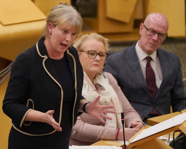Shona Robison MSP, Cabinet Secretary for Social Justice, Housing and Local Government, during the Urgent Question at the Scottish Parliament, Edinburgh, after Scottish Secretary Alister Jack announced the UK Government's decision to use Section 35 of the Scotland Act to prevent the Gender Recognition Reform (Scotland) Bill from gaining royal assent - the first time such powers have been used since Holyrood was established in 1999.