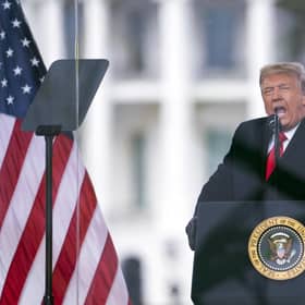 President Donald Trump speaks during a rally protesting the electoral college certification of Joe Biden as President in Washington on Jan. 6, 2021. Trump continues to stoke the baseless claim that the 2020 election was stolen, and even now advocates for the results in certain battleground states to be decertified even though the falsehood has been rejected by dozens of courts and his own attorney general. (AP Photo/Evan Vucci, File)