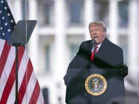 President Donald Trump speaks during a rally protesting the electoral college certification of Joe Biden as President in Washington on Jan. 6, 2021. Trump continues to stoke the baseless claim that the 2020 election was stolen, and even now advocates for the results in certain battleground states to be decertified even though the falsehood has been rejected by dozens of courts and his own attorney general. (AP Photo/Evan Vucci, File)