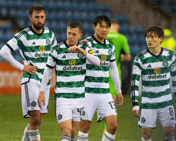 Celtic's Nat Phillips, Callum McGregor, Yang Hyun-Jun and Kyogo Furuhashi look glum after the loss at Kilmarnock.