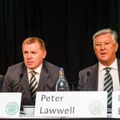 Celtic chief executive Peter Lawwell (right) , with manager Neil Lennon and director Brian Wilson during last year's Celtic AGM. (Photo by Gary Hutchison / SNS Group)
