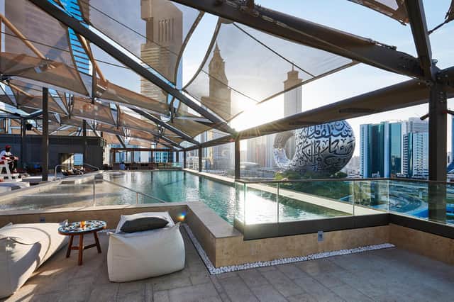 The rooftop pool at 25hours Dubai.
