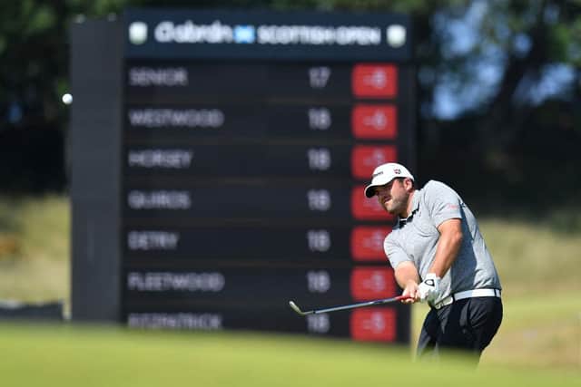 Jack Senior plays his second shot on the ninth hole during the first round of the abrdn Scottish Open at The Renaissance Club. Picture: Mark Runnacles/Getty Images.