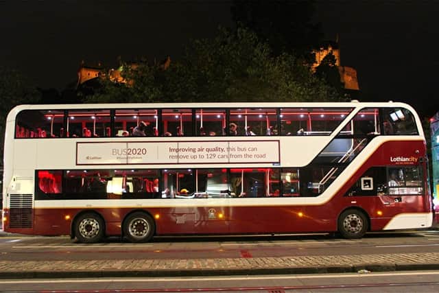 Lothian's giant double deckers in Edinburgh feature high seat backs to give passengers more personal space, attractive lighting and clear route and destination signs (Picture: Lothian)