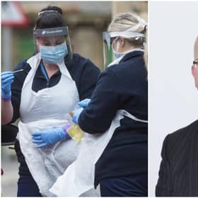 NHS staff carrying out testing at a drive-through centre and Dr Andrew Buist of British Medical Association Scotland pictured right picture: JPI Media
