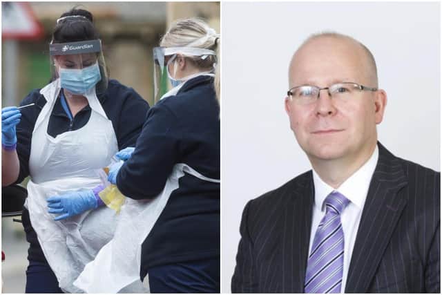 NHS staff carrying out testing at a drive-through centre and Dr Andrew Buist of British Medical Association Scotland pictured right picture: JPI Media