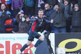 Matthew Wright celebrates after scoring Ross County's 96th minute equaliser in their 3-3 draw against Rangers in Dingwall. (Photo by Craig Williamson / SNS Group)