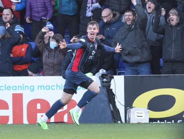 Matthew Wright celebrates after scoring Ross County's 96th minute equaliser in their 3-3 draw against Rangers in Dingwall. (Photo by Craig Williamson / SNS Group)
