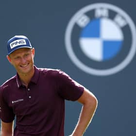 Adrian Meronk smiles on the 18th green during the second round  of the BMW PGA Championship at Wentworth Club. Picture: Richard Heathcote/Getty Images.