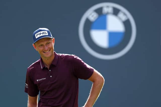 Adrian Meronk smiles on the 18th green during the second round of the BMW PGA Championship at Wentworth Club. Picture: Richard Heathcote/Getty Images.