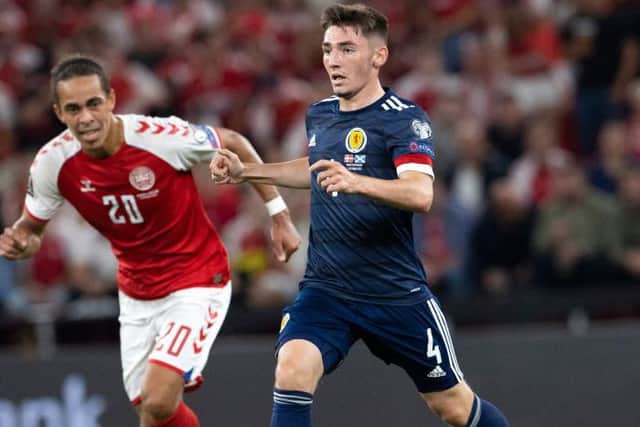 Billy Gilmour in action for Scotland during the FIFA World Cup Qualifier. (Photo by Alan Harvey / SNS Group)