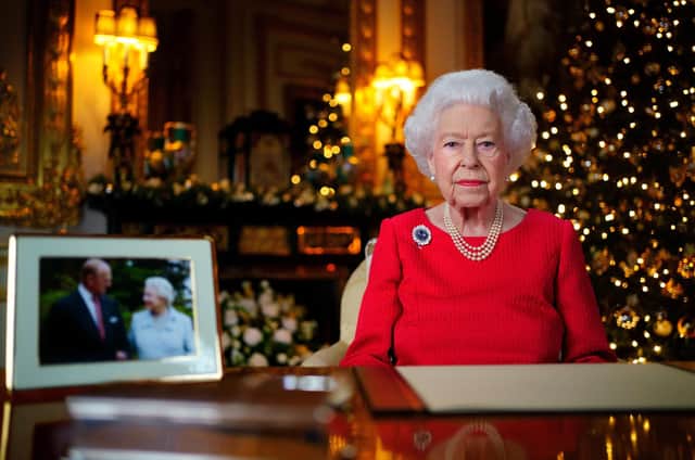 Queen Elizabeth II records her annual Christmas broadcast in the White Drawing Room at Windsor Castle. Picture: Victoria Jones - Pool/Getty Images