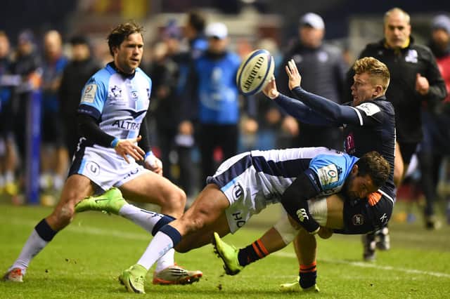 New Edinburgh signing Henry Immelman tackles the capital club's Darcy Graham while playing for Montpellier in a Champions Cup match at Murrayfield in 2019.