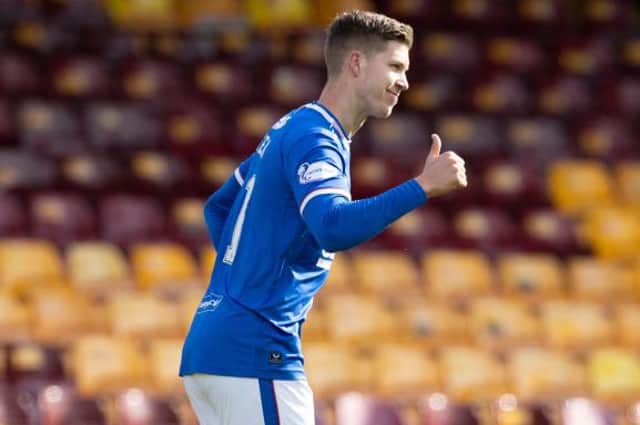 MOTHERWELL, SCOTLAND - SEPTEMBER 27: Cedric Itten celebrates making it 5-0 to Rangers during a Scottish Premiership match between Motherwell and Rangers at Fir Park Stadium on 27 September, in Motherwell, Scotland (Photo by Craig Williamson / SNS Group)