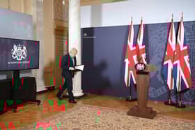 Prime Minister Boris Johnson arriving for a media briefing in Downing Street, London. The Government has spent more than £163,000 on Union flags in two years as part of its drive to boost pride in the national symbol. Figures reported by the Guardian showed spending had increased in virtually every Whitehall department since Boris Johnson became Prime Minister. Picture: Paul Grover/Daily Telegraph/PA Wire.