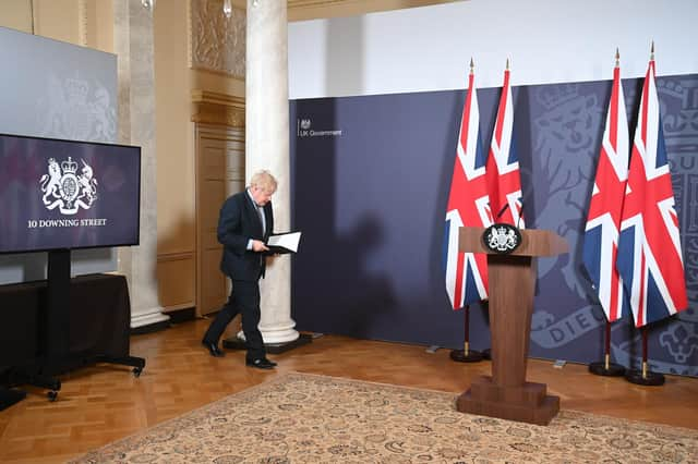 Prime Minister Boris Johnson arriving for a media briefing in Downing Street, London. The Government has spent more than £163,000 on Union flags in two years as part of its drive to boost pride in the national symbol. Figures reported by the Guardian showed spending had increased in virtually every Whitehall department since Boris Johnson became Prime Minister. Picture: Paul Grover/Daily Telegraph/PA Wire.