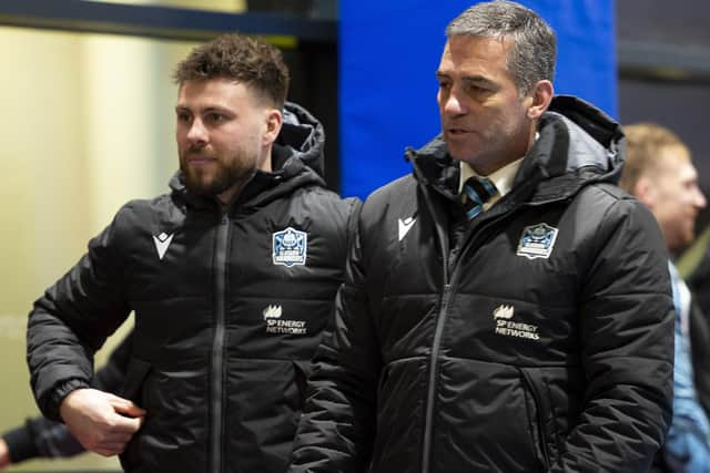 Glasgow Warriors head coach Franco Smith, right, with scrum-half Ali Price who has joined Edinburgh on loan until the end of the season. (Photo by Ross MacDonald / SNS Group)