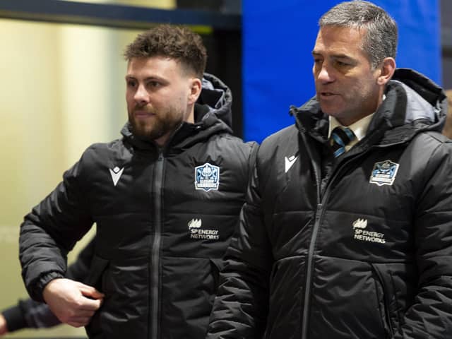 Glasgow Warriors head coach Franco Smith, right, with scrum-half Ali Price who has joined Edinburgh on loan until the end of the season. (Photo by Ross MacDonald / SNS Group)