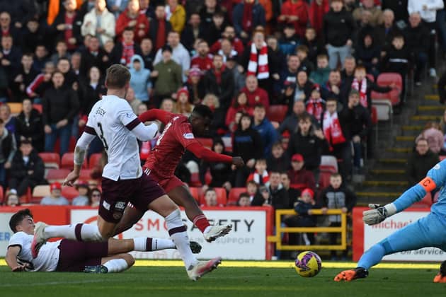 Aberdeen's Luis Lopes makes it 2-0 with this strike.