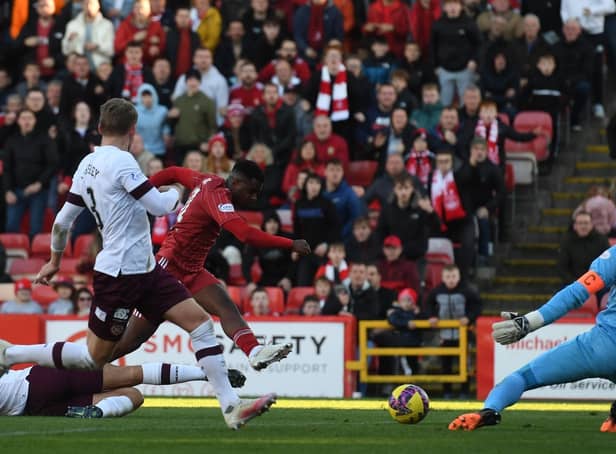 Aberdeen's Luis Lopes makes it 2-0 with this strike.