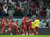 Wales players celebrate after Gareth Bale scored their side's equaliser from the penalty spot.