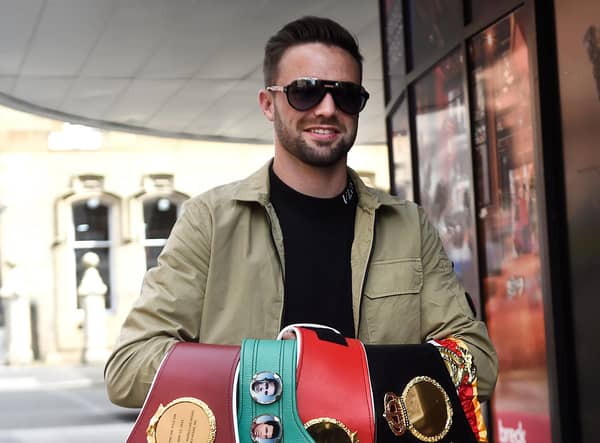 Scottish undisputed Super-Lightweight World Champion Josh Taylor, in Glasgow, with all four belts following his historical win over Jose Ramirez in Las Vegas on May 25. Picture: John Devlin