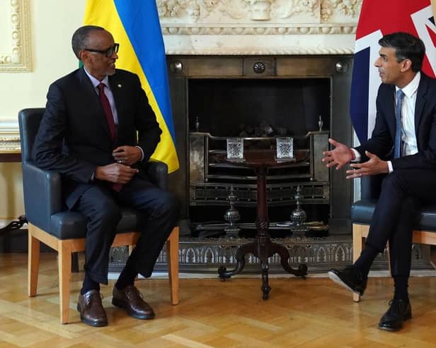 Prime Minister Rishi Sunak and President of Rwanda, Paul Kagame are seen during a bilateral meeting at 10 Downing Street, during his visit to the UK in May.
