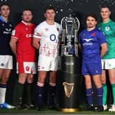 The captains pose with the trophy at the 2023 Guinness Six Nations launch in London. (Photo by David Rogers/Getty Images)