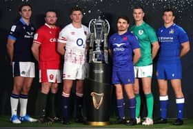 The captains pose with the trophy at the 2023 Guinness Six Nations launch in London. (Photo by David Rogers/Getty Images)