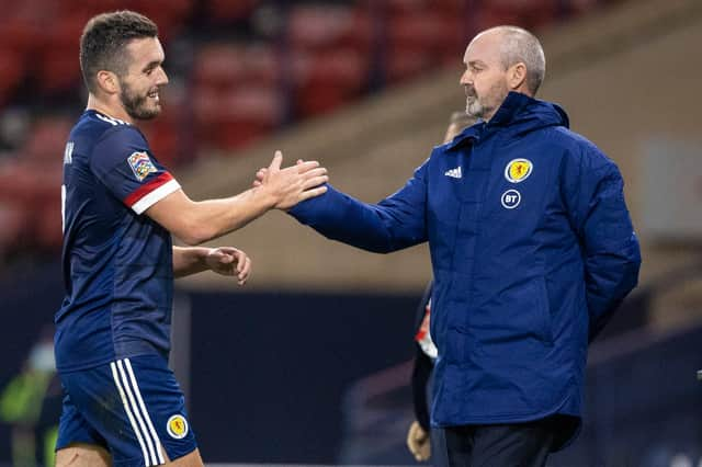 Scotland manager Steve Clarke and skipper John McGinn during the 1-0 win over Czech Republic  (Photo by Craig Williamson / SNS Group)